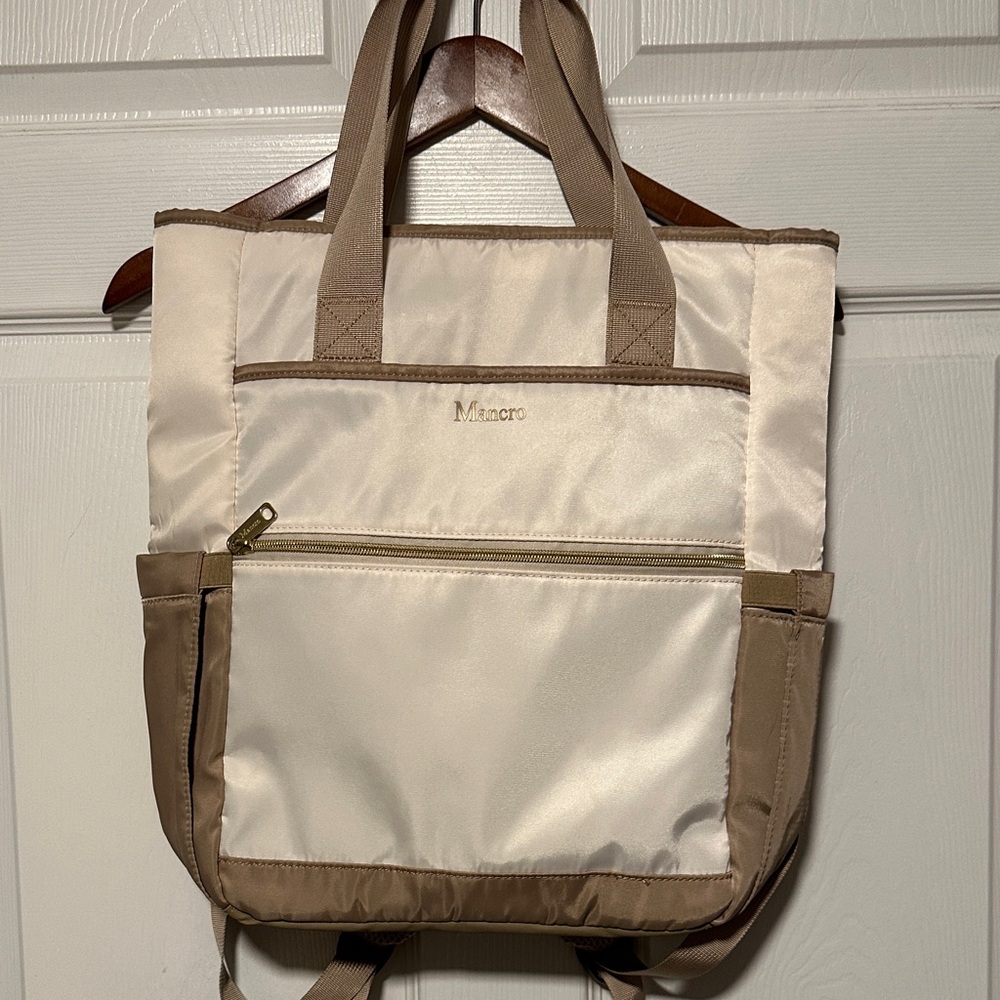 Elegant Cream and Tan Women's Backpack by Mancro diaper bag